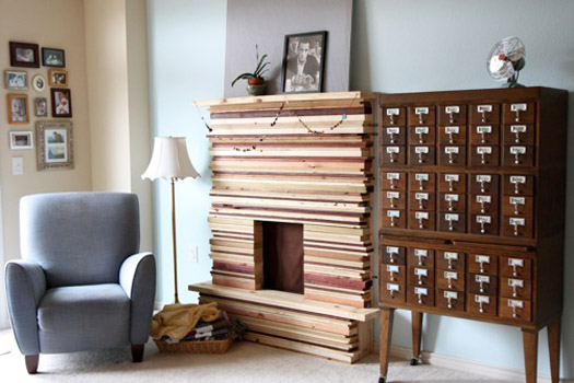 d-i-y stacked wood mantle