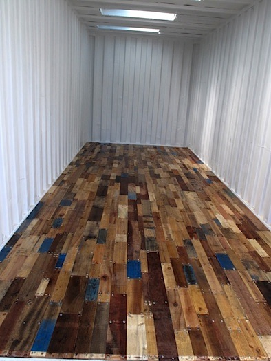pallet wood floor in a shipping container