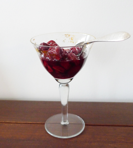 dried cherries in grappa recipe from The Improvisational Cook