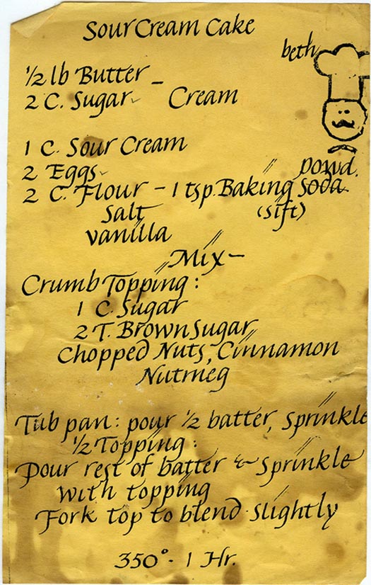 handwritten sour cream cake recipe