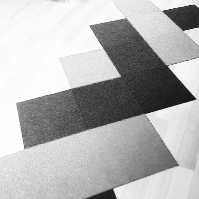 floor optical illusion rug b & w