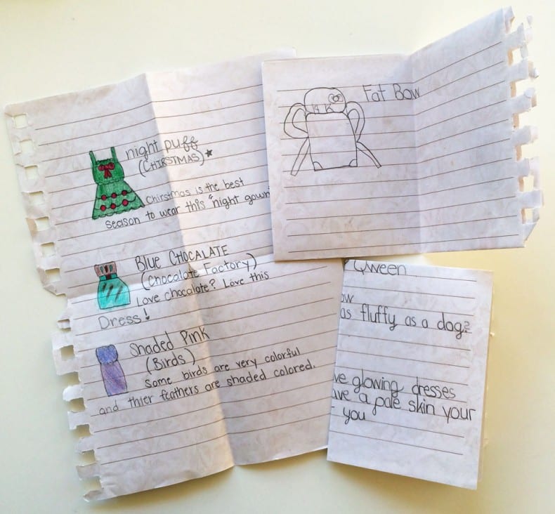 children's book pages and notes